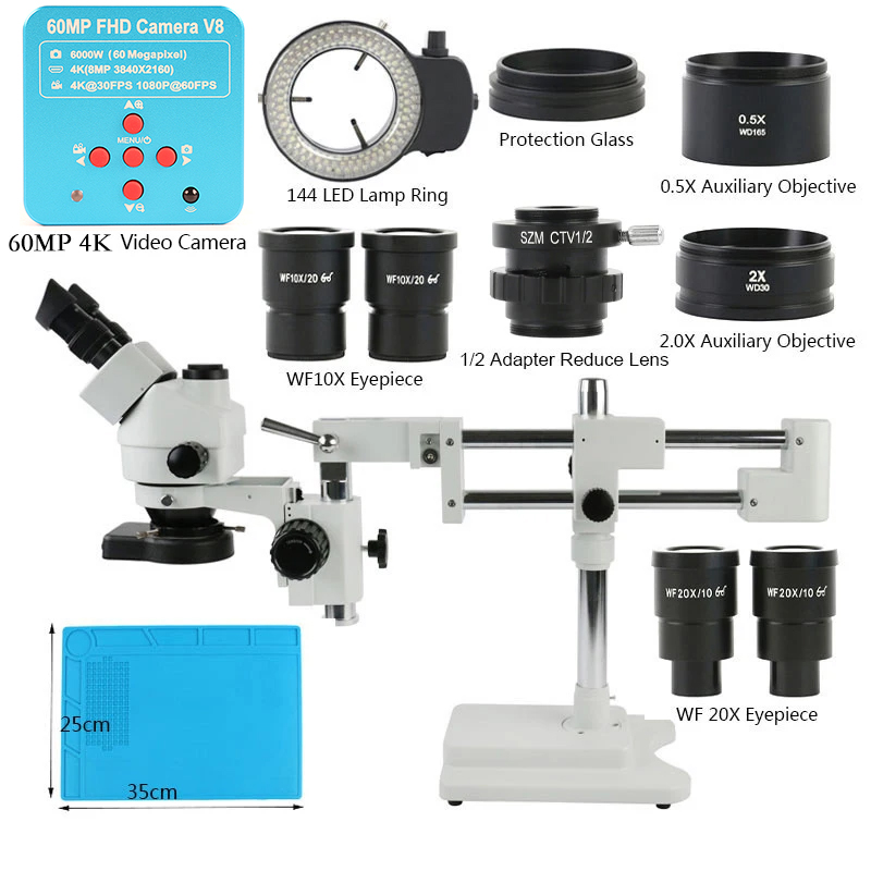 Stereo Trinocular Microscope Pcb - 3.5X 90X 180X Simul-Tiêu Cự Đôi